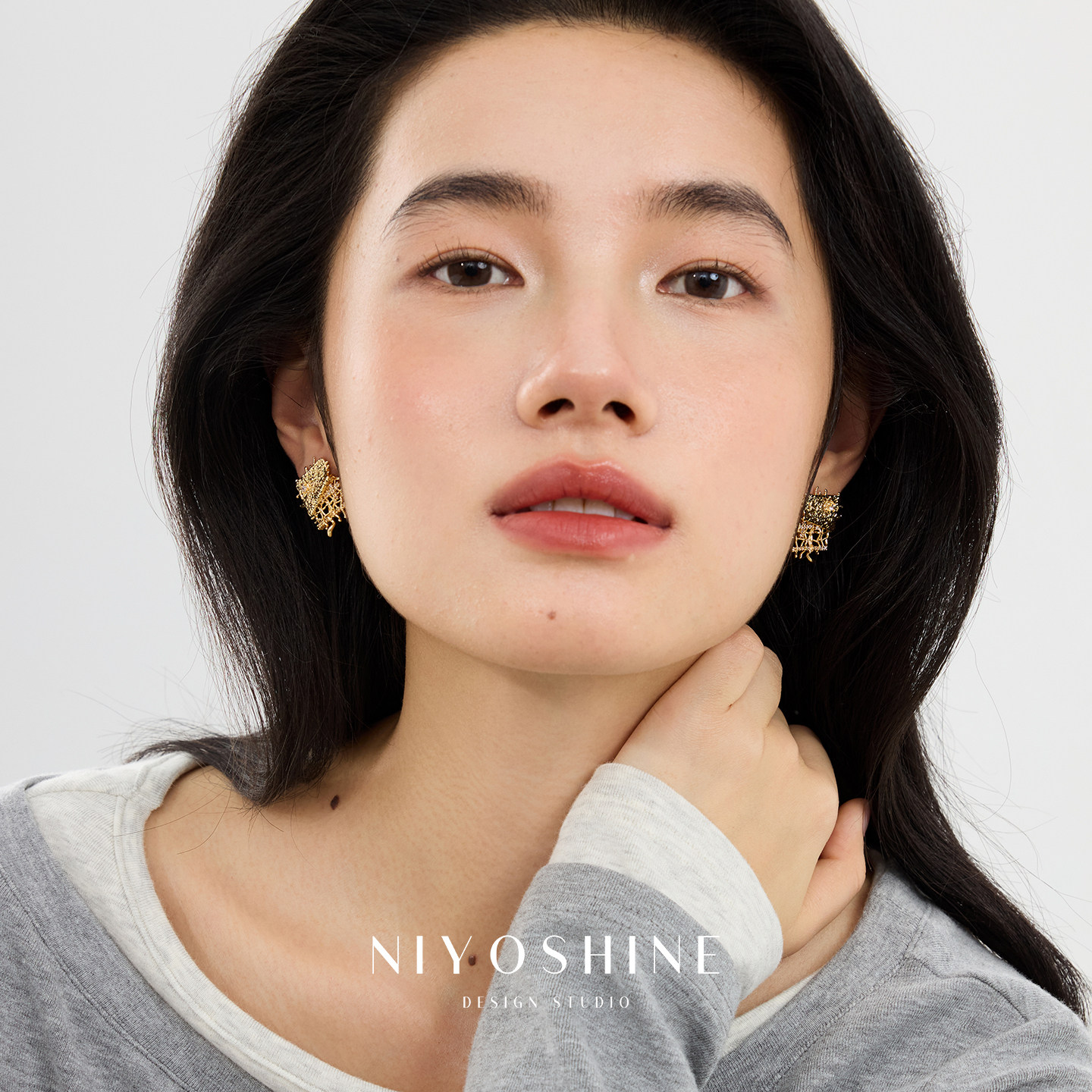 金色不规则几何编织耳钉女轻奢小众设计高级感时尚法式复古耳饰