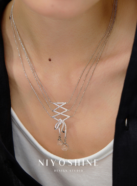 蝴蝶结水晶吊坠项链轻奢法式颈链