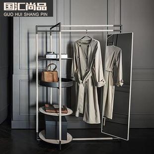 轻奢置物衣帽架落地卧室家用带镜子北欧衣帽间高端金属挂衣架 意式