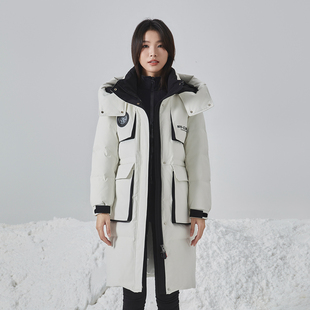 暖频道女士时尚舒适工装风带帽加厚中长款冬季鹅绒羽绒服