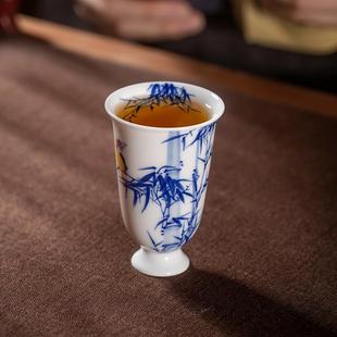 景德镇青花瓷品茗杯闻香杯竹子手绘茶杯全手工主人杯单杯功夫茶具