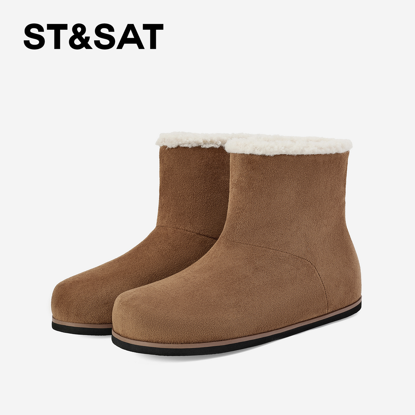 St&Sat/星期六2025新款时尚舒适休闲雪地靴冬季加绒保暖厚底短靴