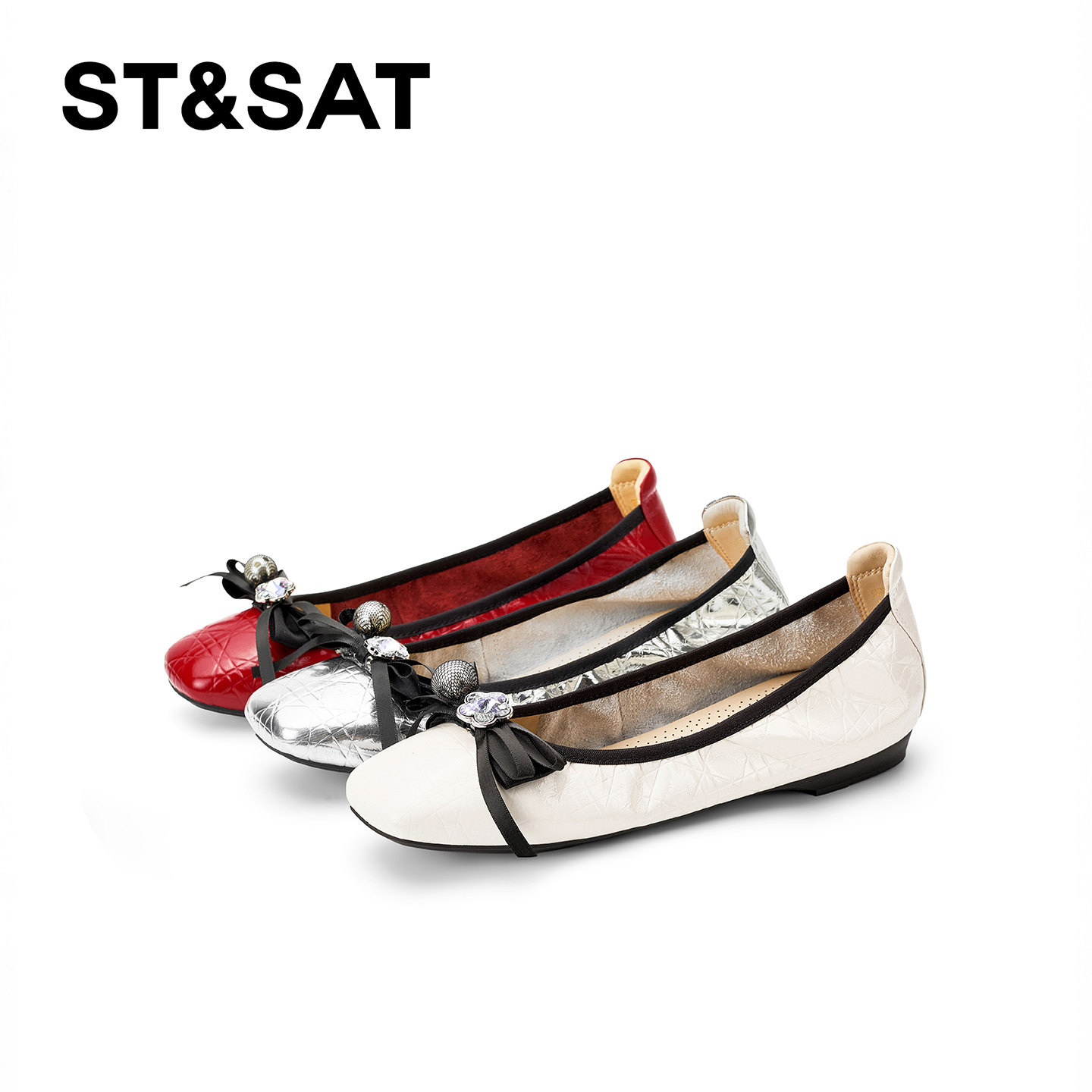 St&Sat/星期六蝴蝶结平底舒适单鞋浅口一脚蹬春季低跟少女风女鞋,女鞋,浅口单鞋,淘宝优惠券,粉丝福利购,淘宝优惠卷