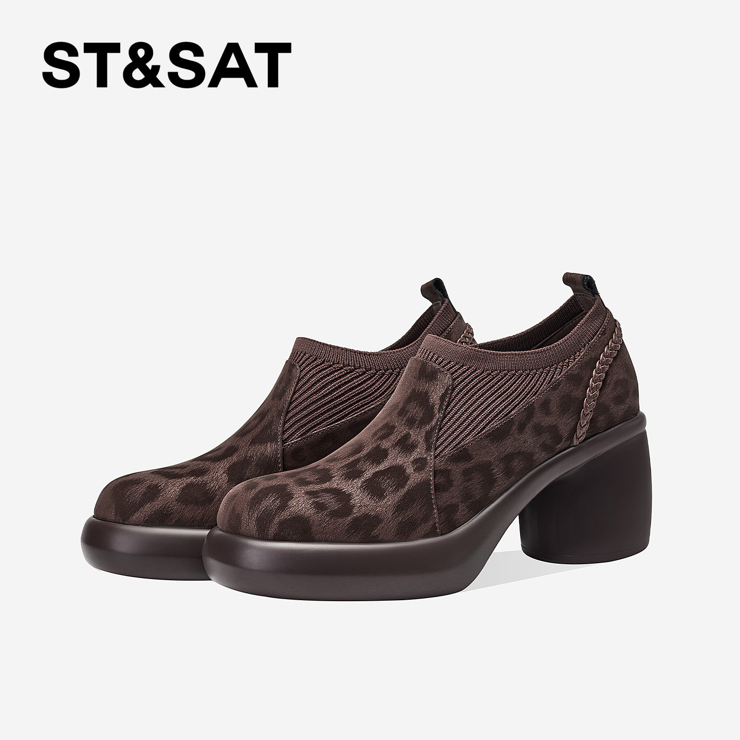 St&Sat/星期六复古豹纹厚底深口单鞋粗跟圆头舒适百搭女鞋英伦风,女鞋,深口单鞋,淘宝优惠券,粉丝福利购,淘宝优惠卷