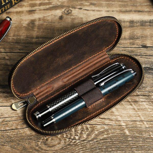 复古疯马皮笔袋手工制作2支装椭圆形拉链随身便捷式钢笔盒现货,文具电教/文化用品/商务用品,笔袋,淘宝优惠券,粉丝福利购,淘宝优惠卷