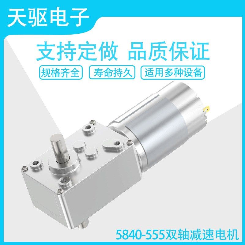 5840-555双轴蜗轮蜗杆直流减速电机12V2M4V低速调速金属齿轮马达