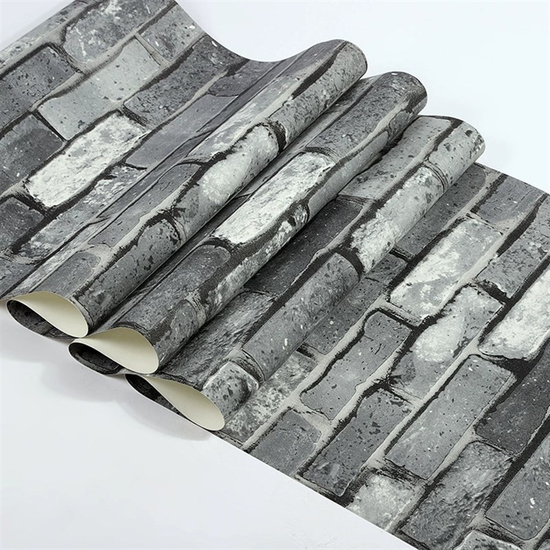 复古中式灰色砖纹墙纸非自粘饭店餐馆3d立体红色W砖头砖块壁纸