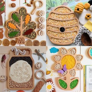 蒙氏感官盆儿童i早教益玩游戏盆开放瑞材料托盘性吉欧幼儿园教智