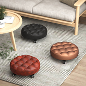 家用圆凳带轮滑轮凳子大人带娃凳学步软凳矮凳小板凳移动靠背椅子