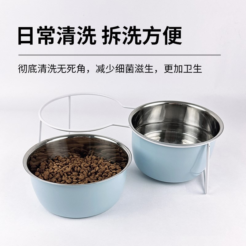 猫咪双碗狗食盆304不锈钢狗狗铁架护颈防打翻狗盆二合一水盆宠物