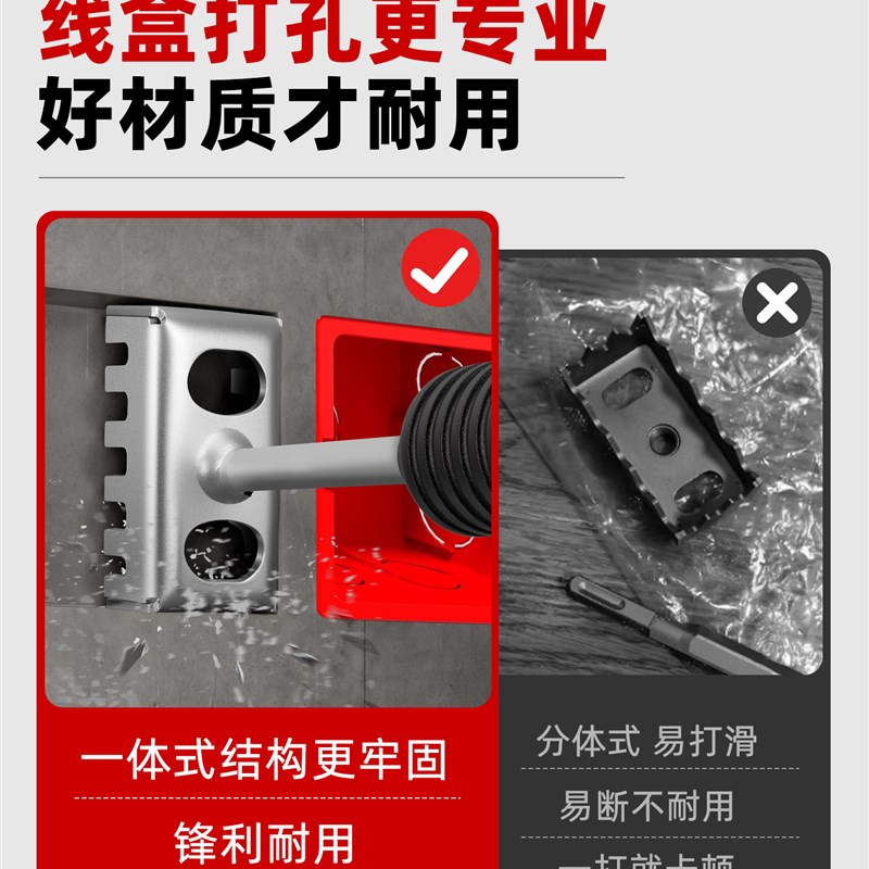 86线盒开孔器方形开关插座底盒打孔开槽神器方柄四坑电锤钻头冲击