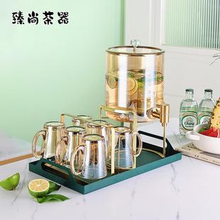带龙头玻璃冷水壶饮料水果汁桶耐高温家用储水凉水瓶水具杯子套装