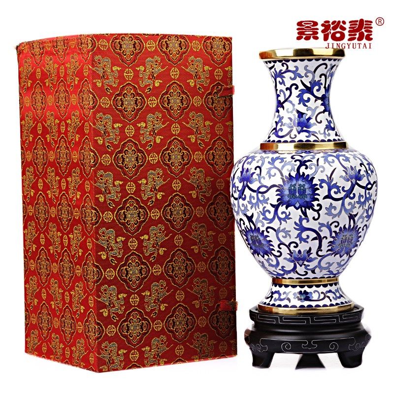 10寸景泰蓝花瓶摆件青花瓷铜胎掐丝中式客厅装饰品商务会议礼品