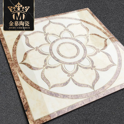 定制金色莲花拼花地砖佛系地面拼图瓷砖玄关大厅堂入户地板砖奢华