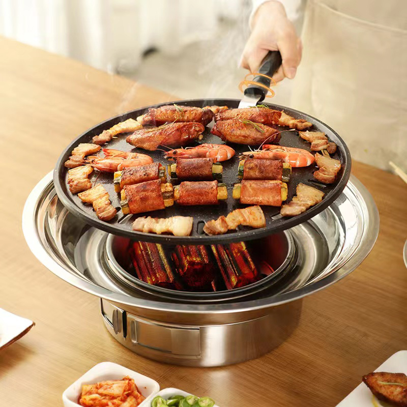 韩式烧烤炉家用木炭烤肉炉碳烤炉户外家庭小型圆形不锈钢无烟烤炉