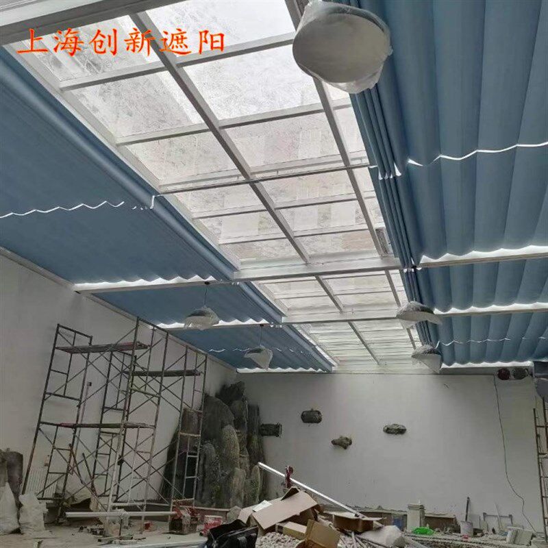 阳光房遮阳顶帘电动手动天棚帘折叠式天棚帘隔热玻璃房顶棚帘蜂巢
