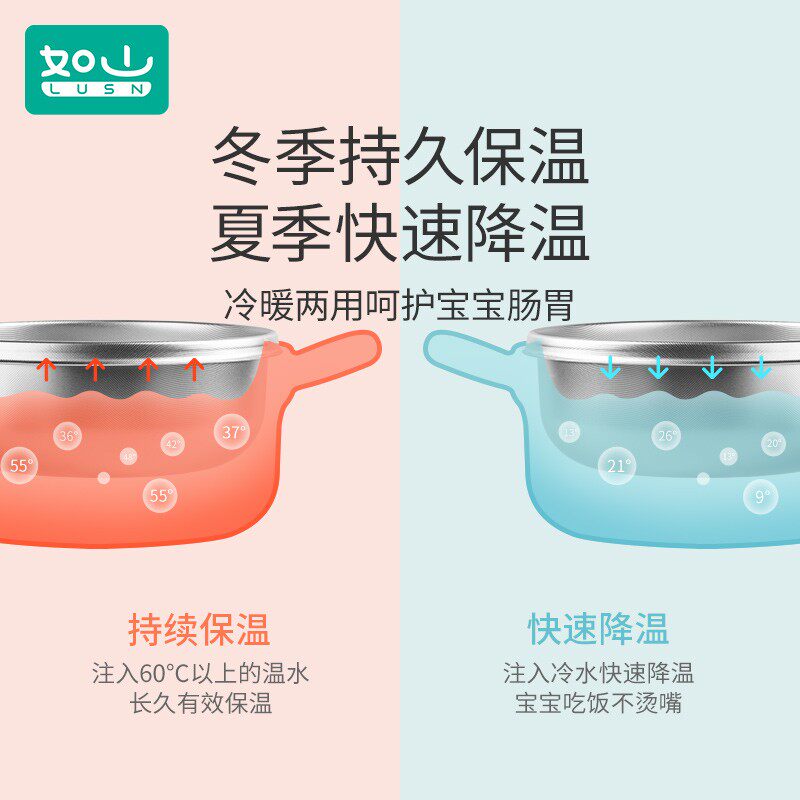 如山宝宝辅食碗注水保温碗婴幼儿防摔防烫吸盘婴儿儿童餐具碗套装