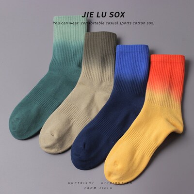 男女扎染渐变ins长袜彩色中筒美拉蓝色中腰春秋款透气个性潮流