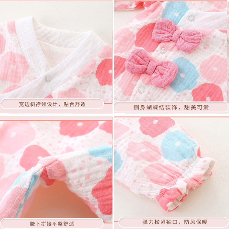 婴儿纯棉连体衣女宝宝秋季四个月新生儿超萌公主哈衣满月百天爬服