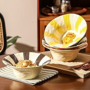 斗笠碗汤面碗拉面碗可爱面碗家用2025新款餐具水果盘草帽深碗盘子