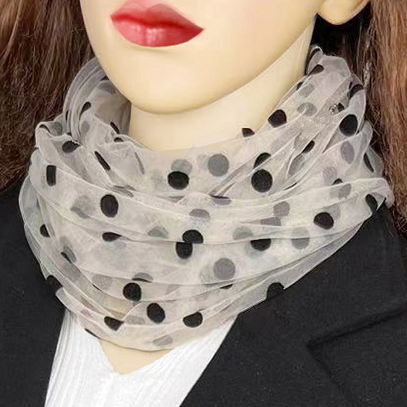 网红女士秋冬季套头波点丝巾围脖防晒护颈脖套薄款时尚围巾纱巾夏