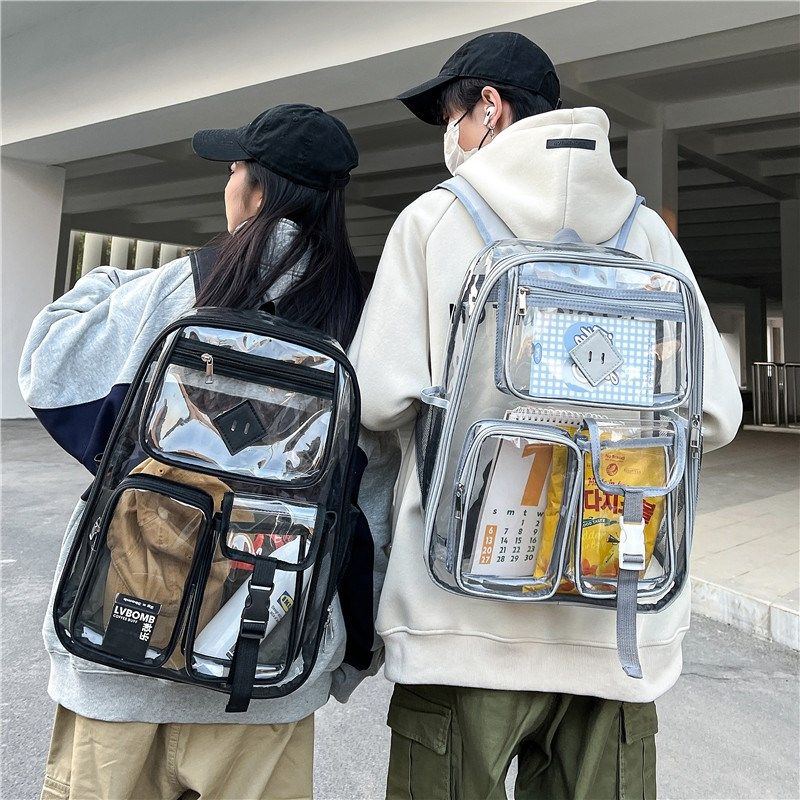 PVC透明果冻包男2024新款大容量双肩包女中学生书包个性防水背包,箱包皮具/热销女包/男包,双肩背包,淘宝优惠券,粉丝福利购,淘宝优惠卷