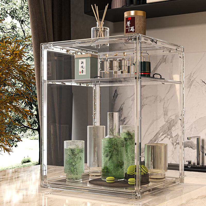 桌面放杯子防尘柜收纳盒多层的架子亚克力透明茶杯水杯分层置物架