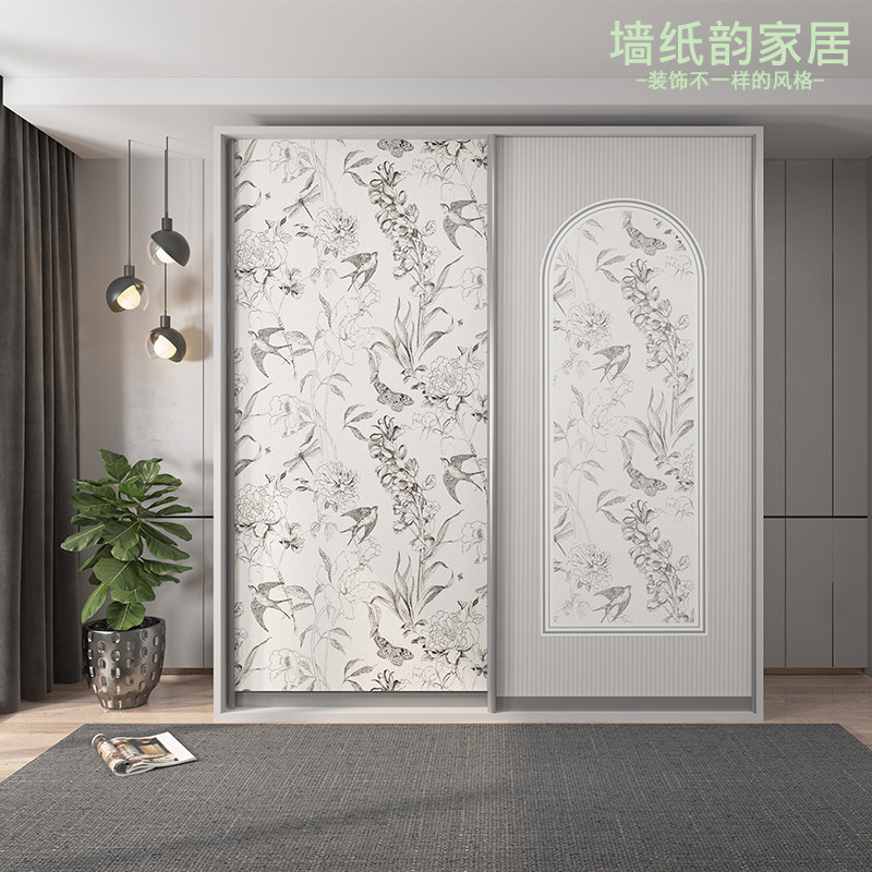 衣柜贴纸法式墙纸自粘卧室装饰推拉门贴画移门玻璃门翻新柜子壁纸