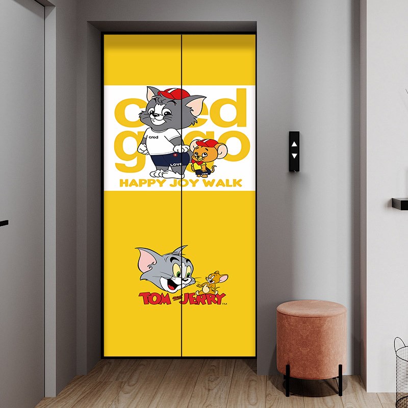 猫和老鼠入户电梯门贴纸2024高级感新款卡通不留胶耐磨装饰玄关画