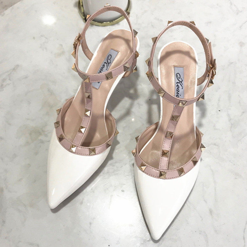 2021夏季尖头铆钉包头凉鞋中跟一字扣带高跟鞋细跟猫跟柳钉单鞋女,女鞋,时装凉鞋,淘宝优惠券,粉丝福利购,淘宝优惠卷
