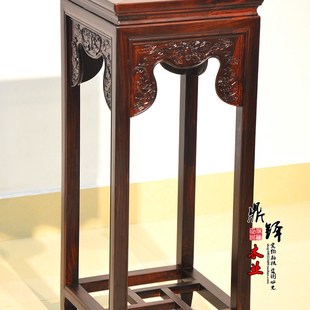 印尼黑酸枝红木花架雕花中式实木客厅花架阔叶黄檀花架红木大花几