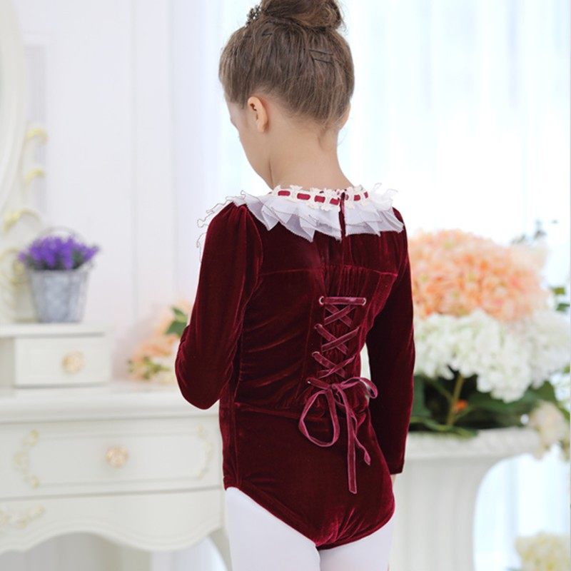 儿童秋冬丝绒舞蹈服套装长袖连体衣练功服溜冰服表演服芭蕾裙1168