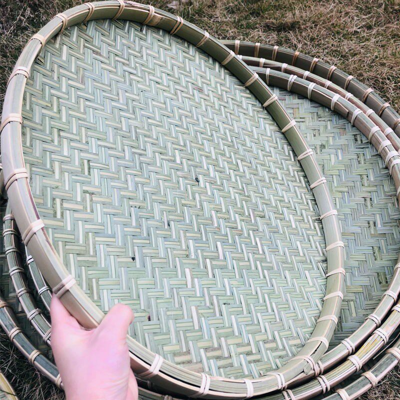簸箕筐竹编制品大号干货晾晒农家收纳筐圆形画手绘筲箕竹筛子家用