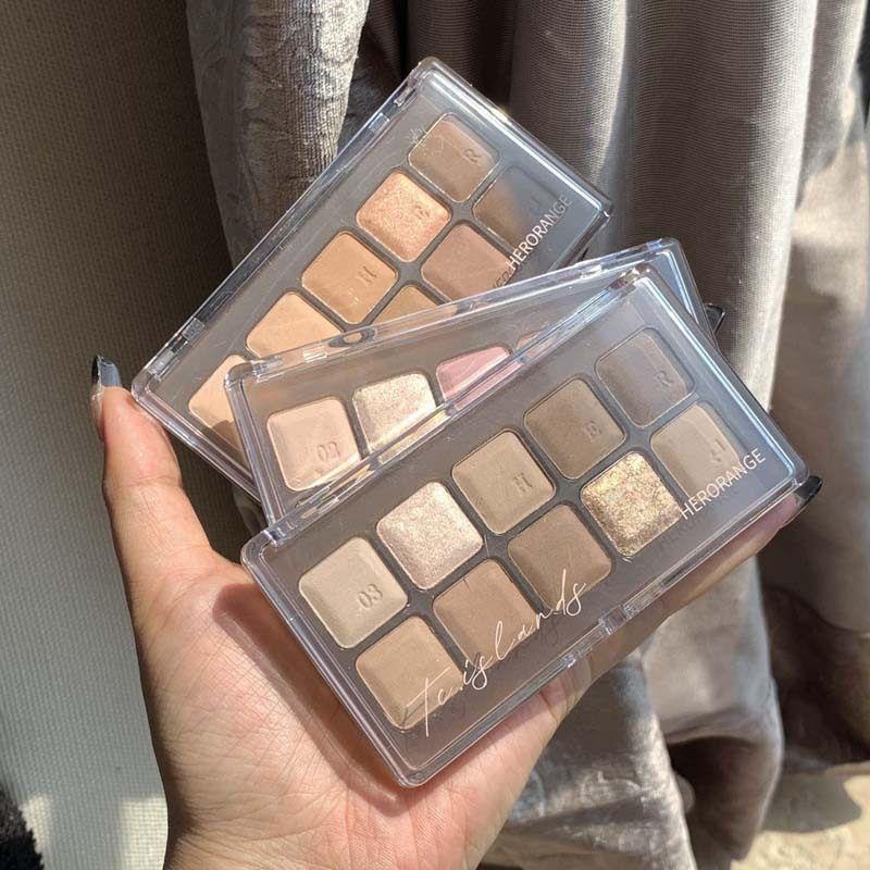HERORANGE键盘十色眼影盘ins超火韩系秋冬低饱和橘棕奶茶色眼影