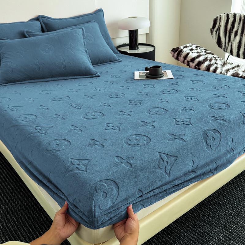 牛奶绒加绒加厚床笠秋冬防滑床罩单人毛绒防尘保暖罩床双人珊瑚绒