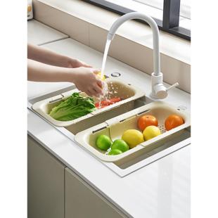 チュシンミ 厨房沥水篮家用水槽放置架双层大容量可伸缩洗菜篮