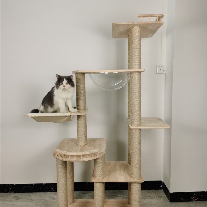 伊萌猫树猫窝一体大型猫玩具四季通用多功能太空舱吊床实木猫爬架
