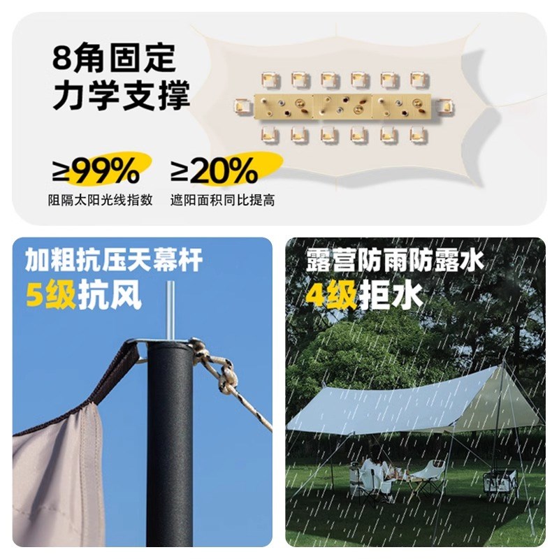 露营帐篷天幕户外便携式大号装备野营野餐防晒遮阳棚防雨黑胶蝶形