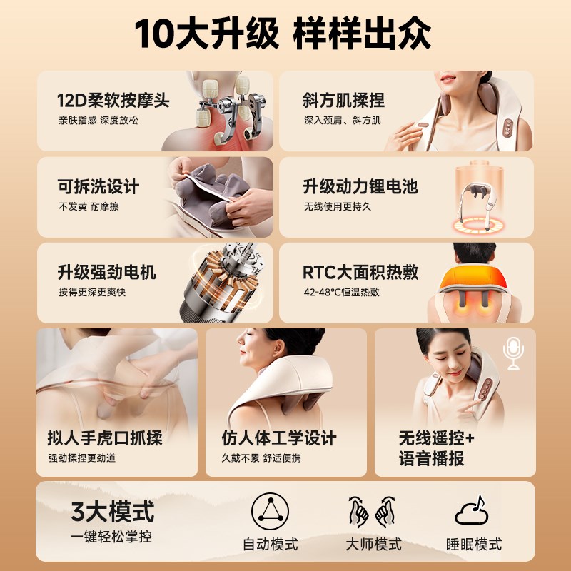VTT颈椎按摩器肩颈腰部背部脖子颈肩膀斜方肌揉捏神器颈部按摩仪