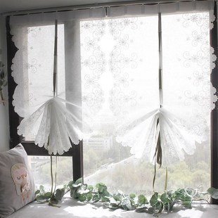 魔术贴成品窗帘白色罗马帘免打孔飘窗纱帘升降提拉客厅隔断窗帘纱