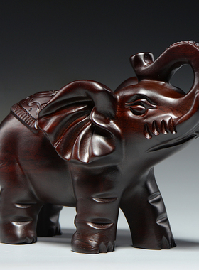 黑檀木大象雕刻摆件红木家居办公室木头象装饰工艺品开业新居送礼