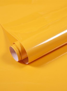 橙色亮面橱柜自粘壁纸家具翻新贴纸衣柜门厨房防油防水带胶墙贴纸