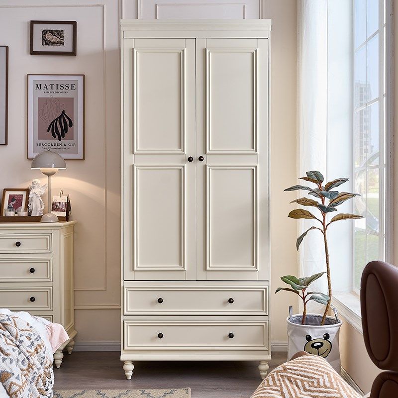 美式全实木衣柜现代简约家用卧室挂衣柜子经济型白色储物收纳衣橱
