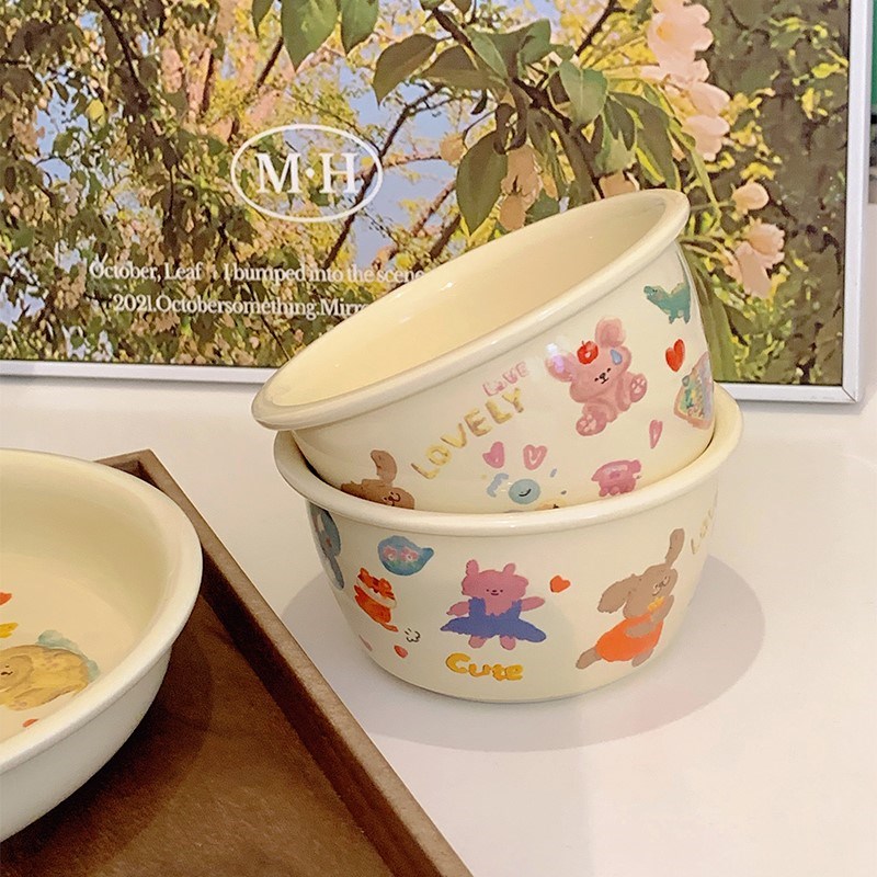 韩式陶瓷碗高颜值特别好看的米饭小碗吃饭单个可爱酸奶燕麦碗家用