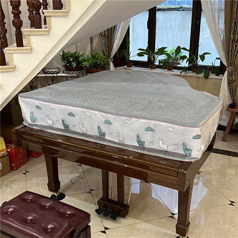 高档加厚简约现代三角钢琴罩绣花蕾丝丝绒三角防尘顶罩清爽盖布