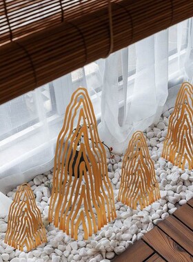 中式室内庭院楼梯景观造景装饰铁艺假山鱼池大型金属山影落地摆件