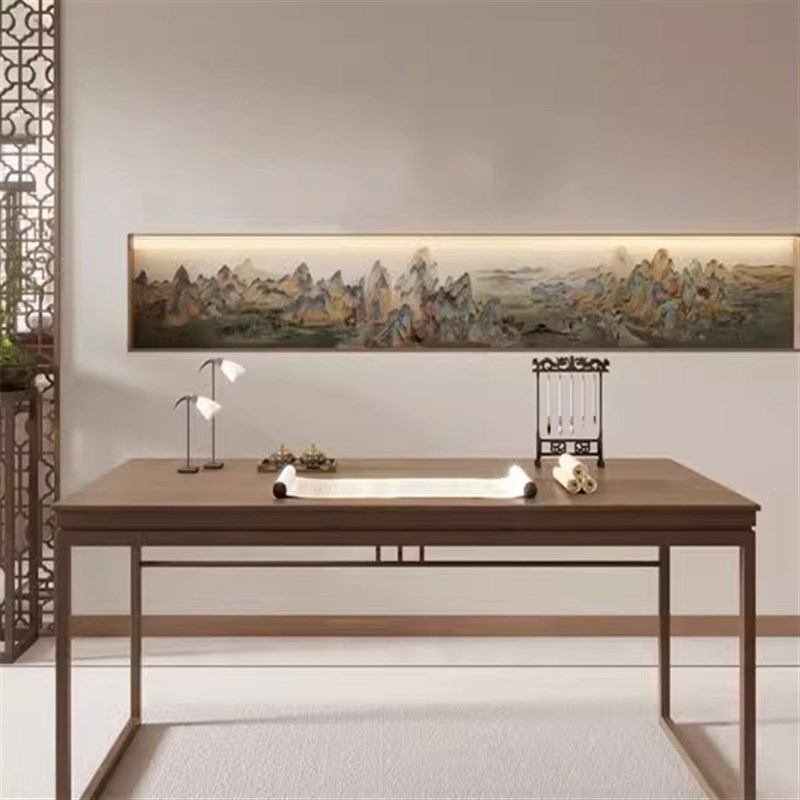 定制壁画宋式美学墙布江山秋色图竖幅壁画线形墙纸卧室客厅背景墙