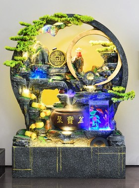 中式流水摆件水幕墙庭院循环水招财客厅鱼缸别墅假山玄关落地装饰