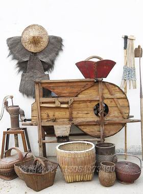 民俗传统旧农具装饰摆件独轮农耕搁板文化农村木犁风车老物件怀旧