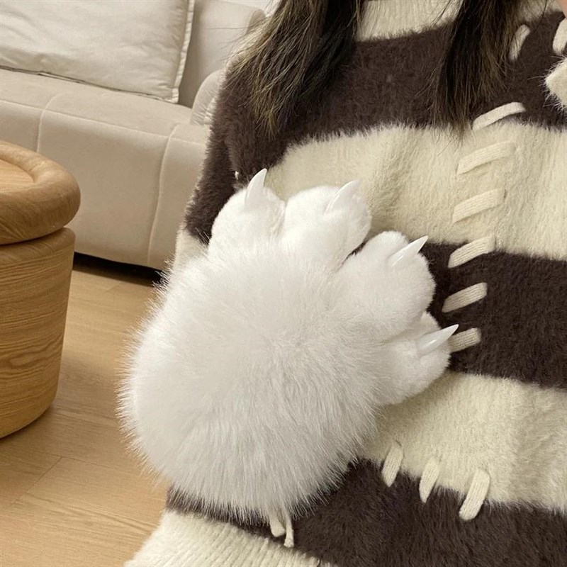 一捏会叽叽叫的猫咪手套毛绒茸保暖可爱猫爪手套女生秋冬季防冻手